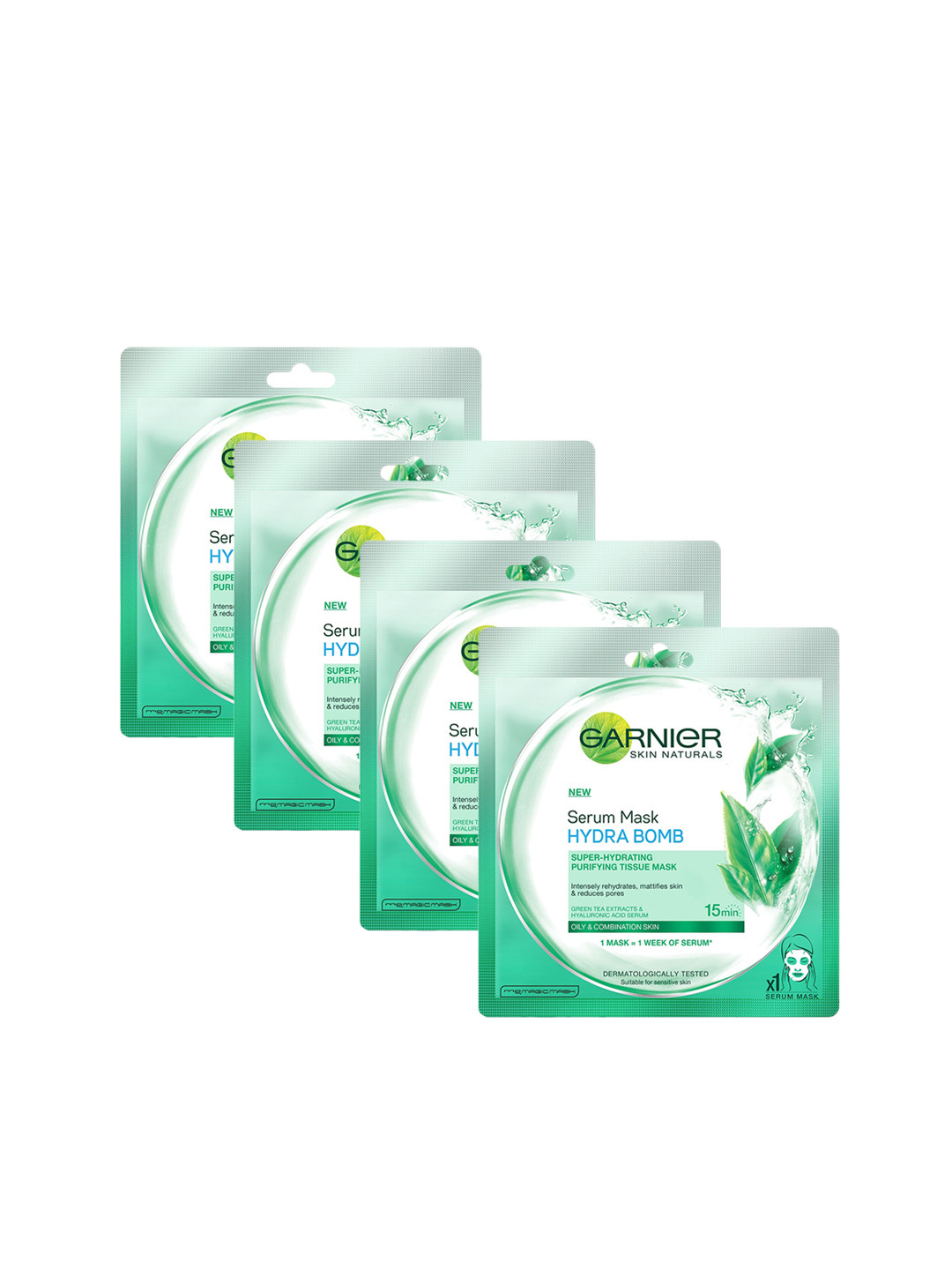 

Garnier Women Set of 4 Hydra Bomb Green Tea Serum Masks