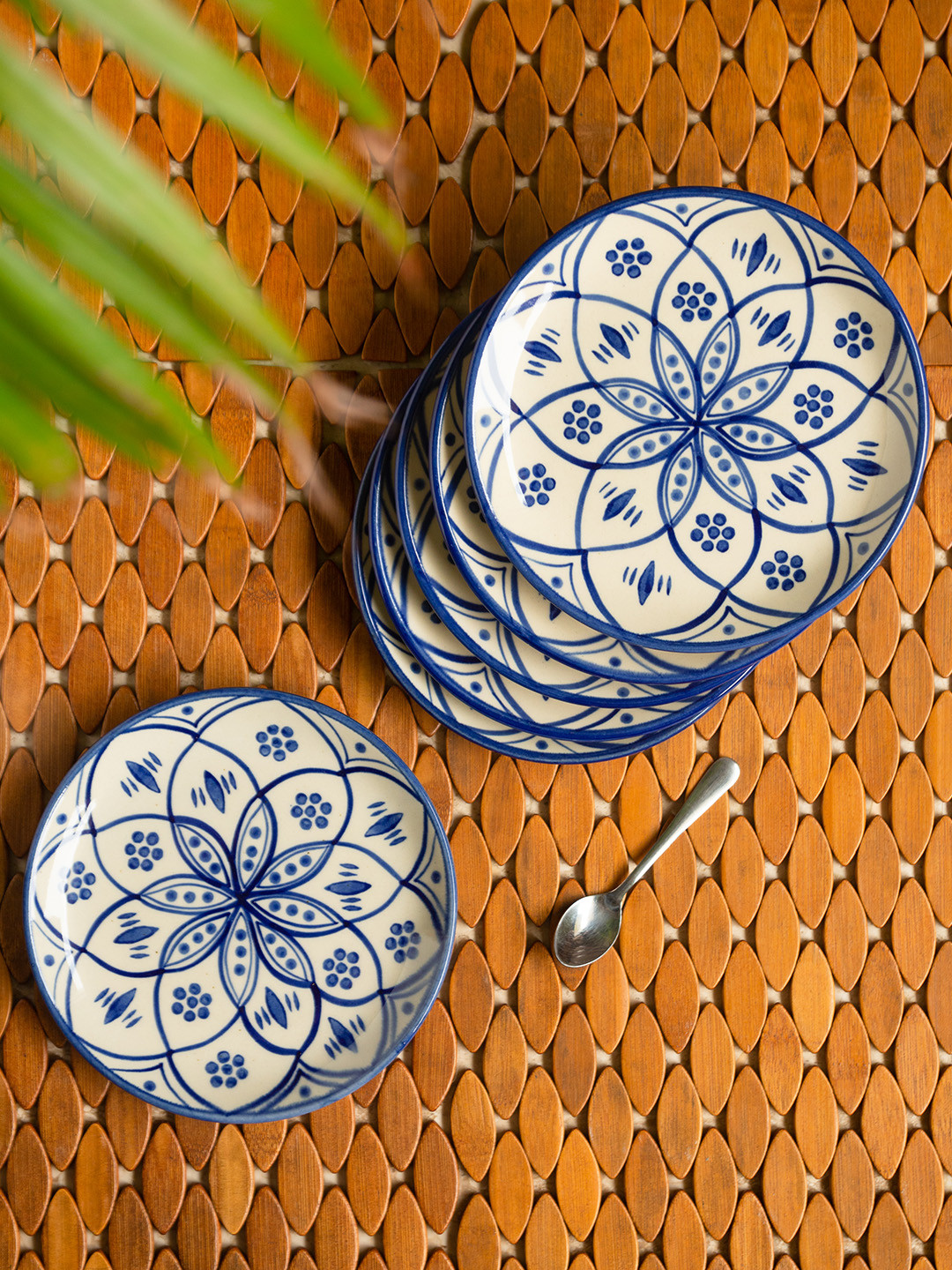 

ExclusiveLane 6 Pieces Moroccan Hand-Printed Studio Pottery Ceramic Quarter Plates, White