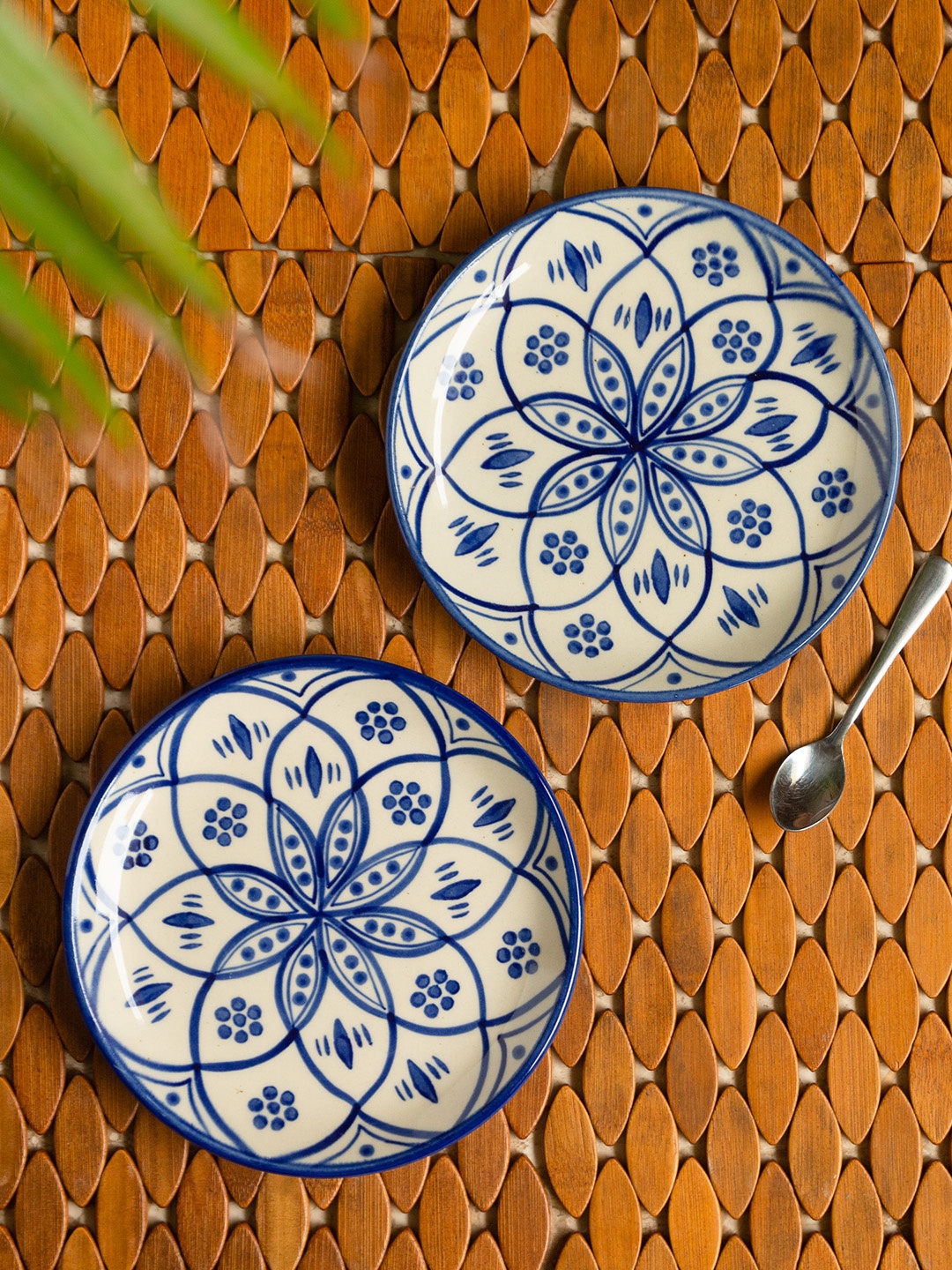 

ExclusiveLane Set of 2 Handpainted Studio Pottery Ceramic Quarter Plates, White