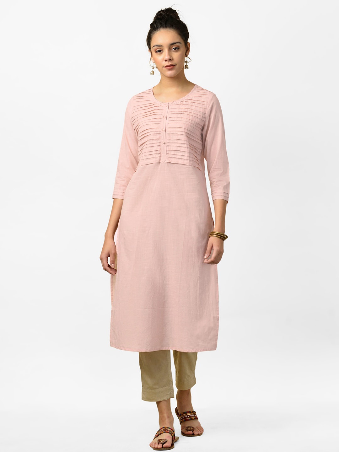 

Fabindia Women Pink Solid Straight Kurta
