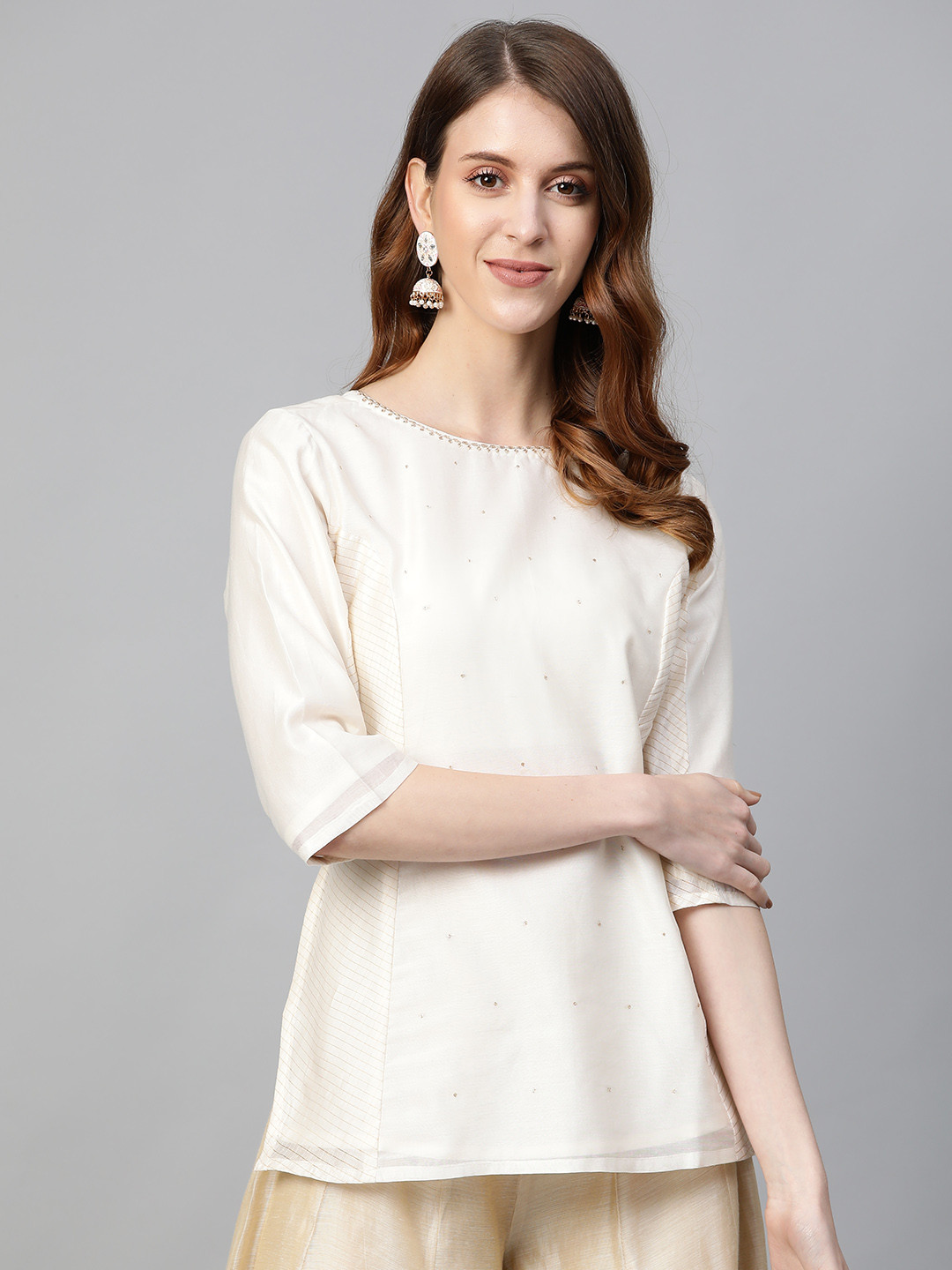 

Fabindia Women Off-White & Golden Sequinned Detail Kurti