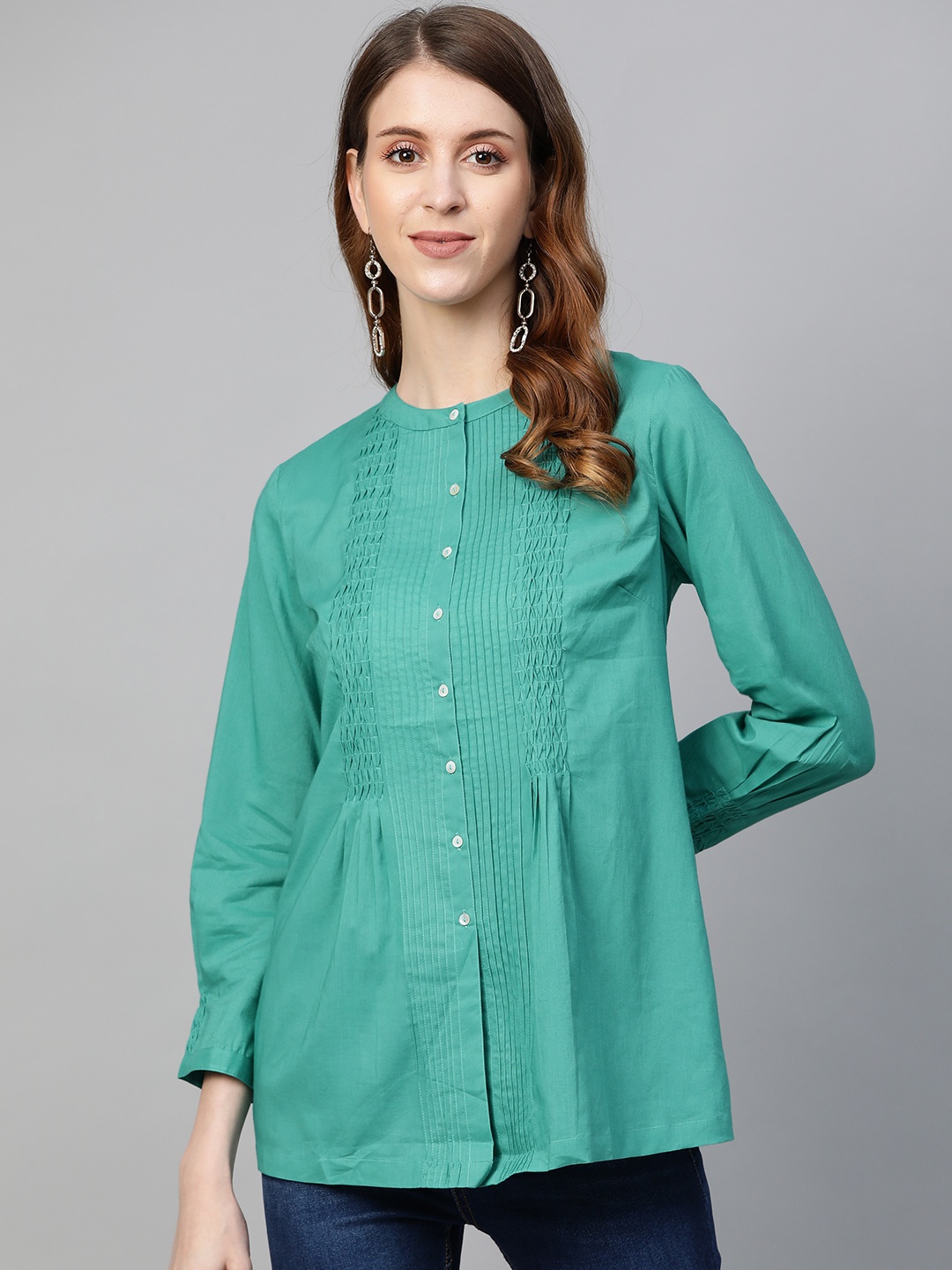

Fabindia Women Green Pintuck Detail Kurti