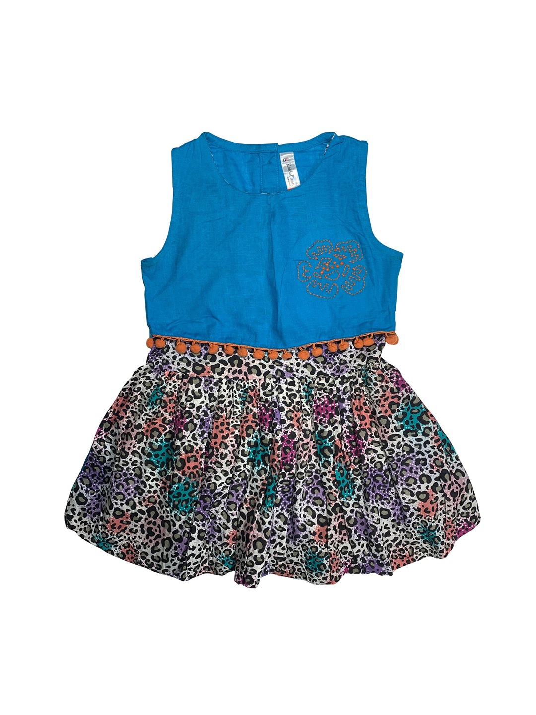 

KiddoPanti Girls Blue Leopard Print Fit and Flare Dress