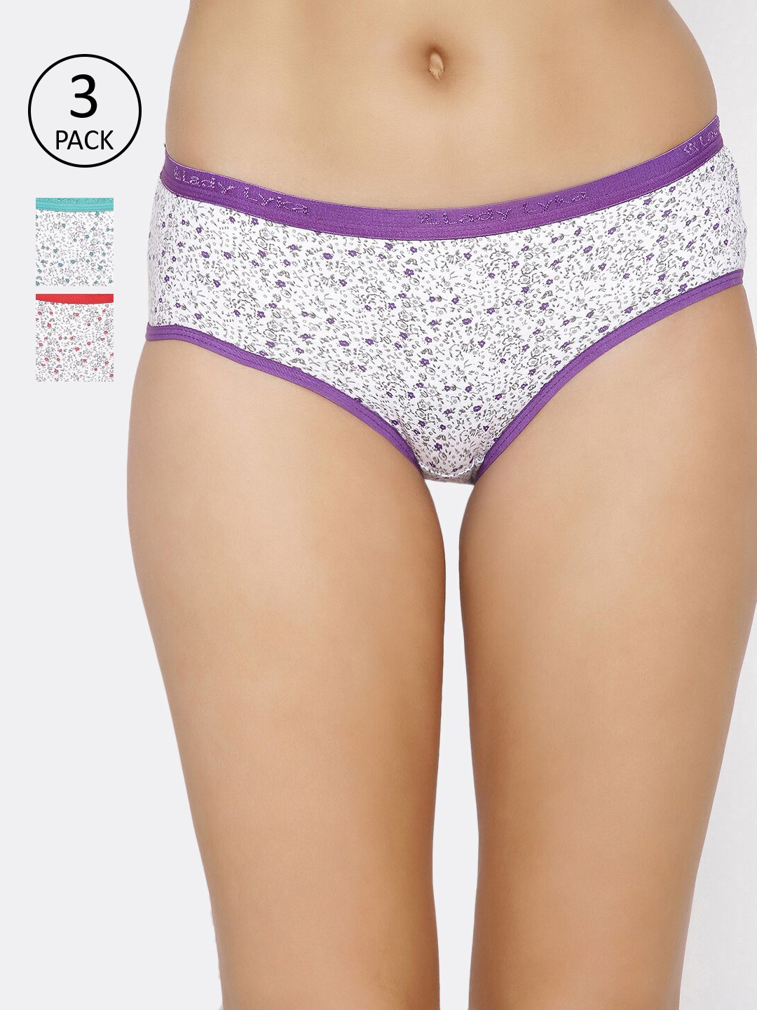 

Lady Lyka Women Pack Of 3 Printed Basic Briefs TRUMP-10, Purple