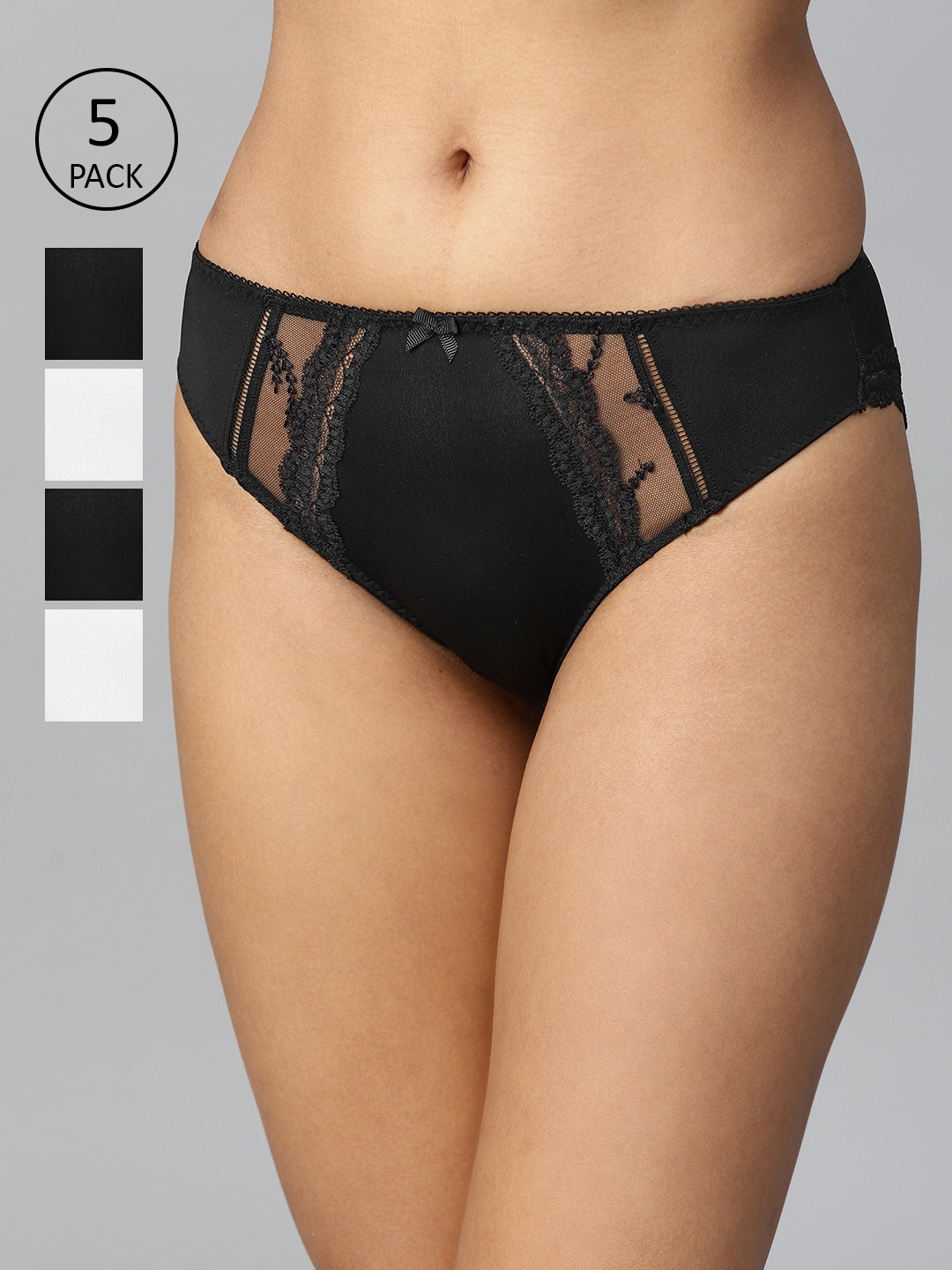 

Marks & Spencer Women Pack of 5 Lace Detail Basic Briefs T615009L, Black