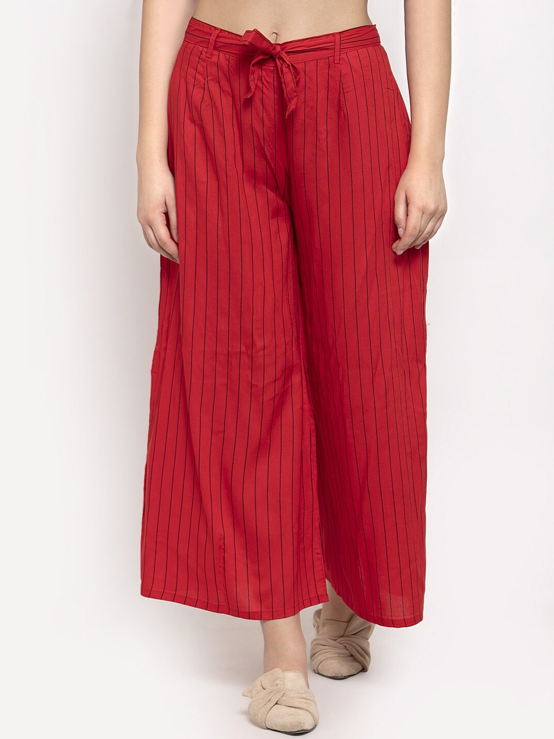 

Clora Creation Women Red Striped Wide Leg Palazzos