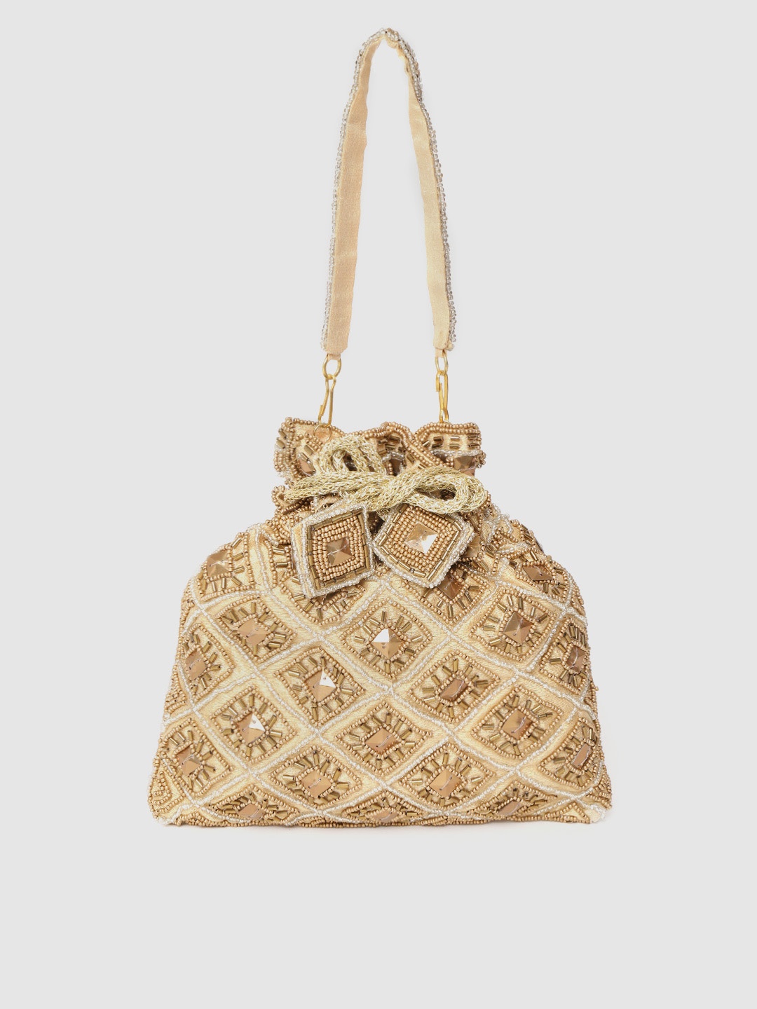 

Anekaant Beige & Gold-Toned Embellished Potli