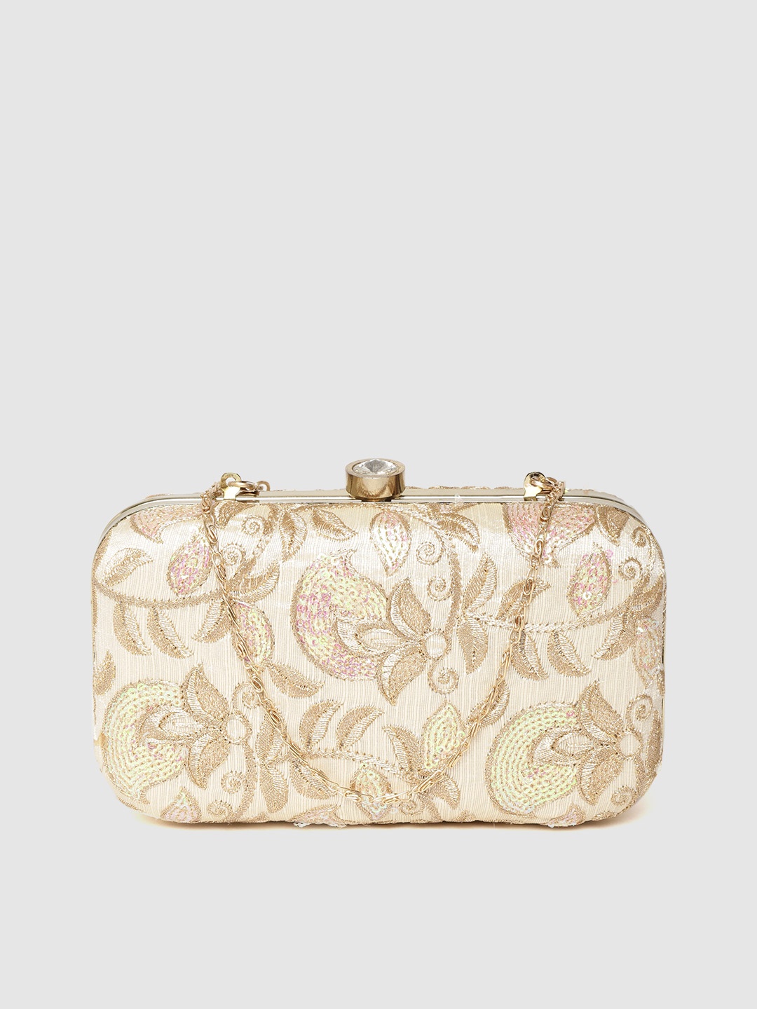 

Anekaant Beige & Gold-Toned Floral Embroidered & Sequinned Box Clutches