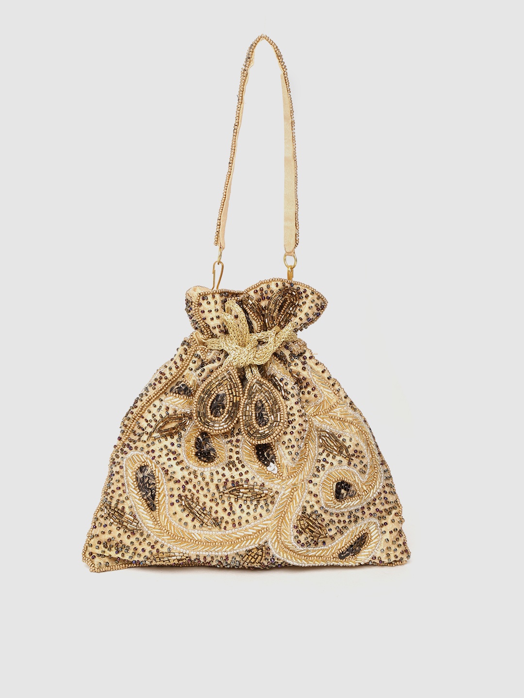 

Anekaant Beige & Gold-Toned Embellished Potli