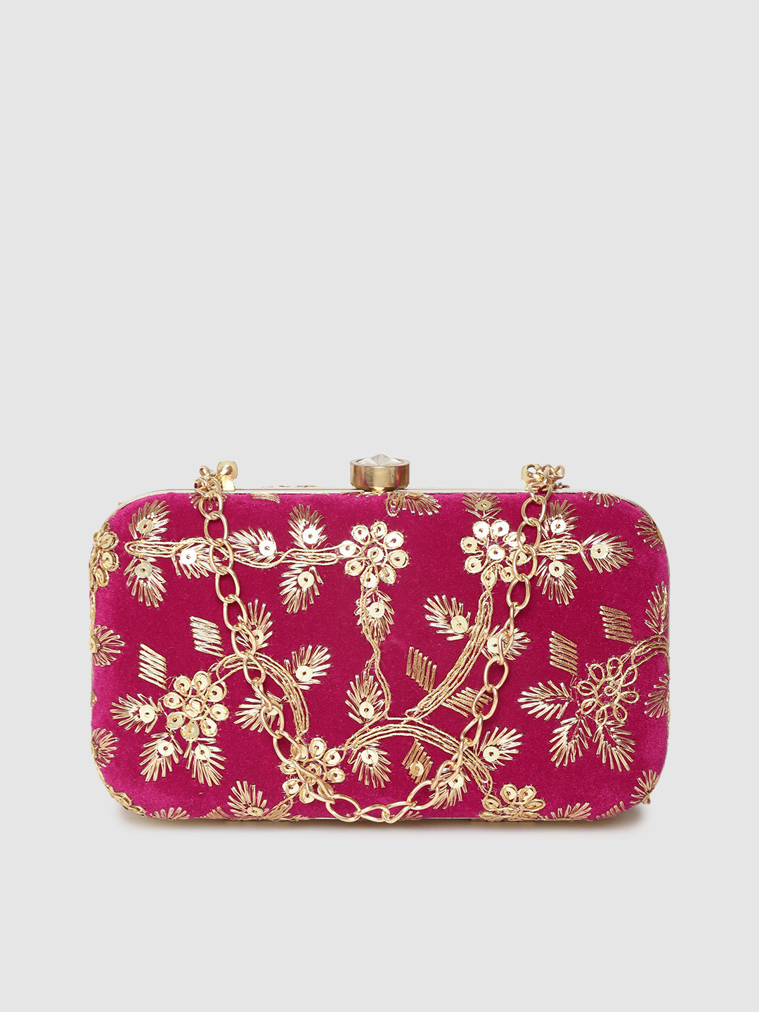 

Anekaant Magenta & Gold-Toned Floral Embroidered & Sequinned Box Clutches