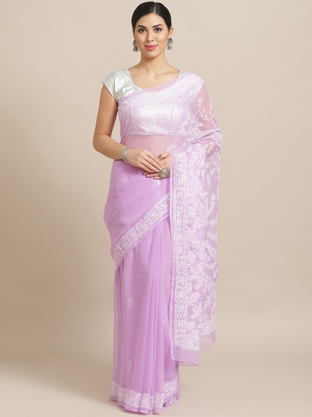 

ADA Lavender & White Chikankari Hand Embroidered Saree