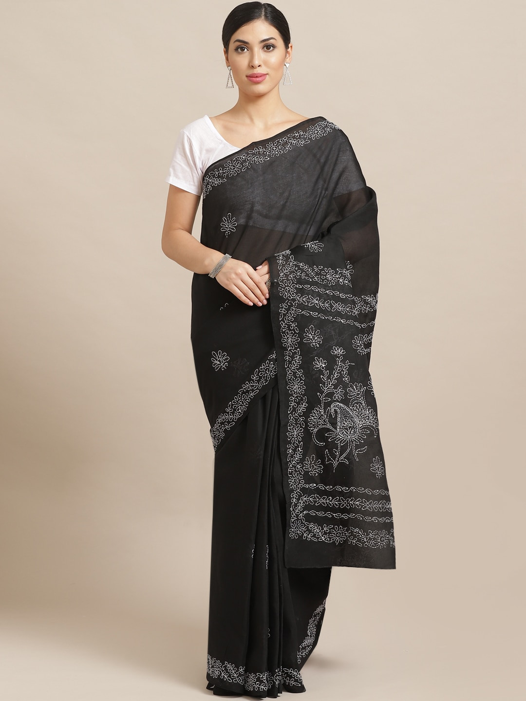 

ADA Black & White Pure Cotton Chikankari Embroidered Sustainable Handloom Saree