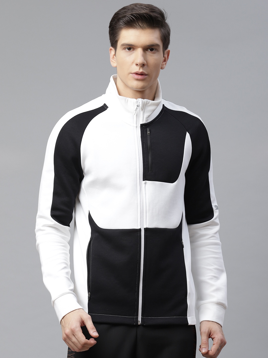 

Puma Men Black & White Evostripe dryCELL Colourblocked Track Jacket
