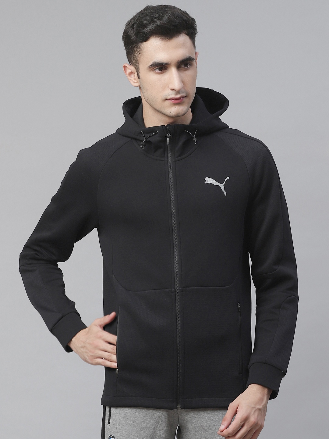

Puma Men Black Evostripe dryCELL Hoodie Solid Sporty Track Jacket