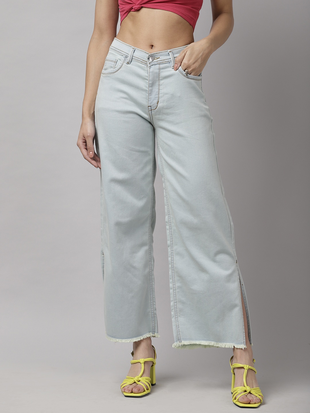 

KASSUALLY Women Blue Wide Leg Mid-Rise Clean Look Jeans