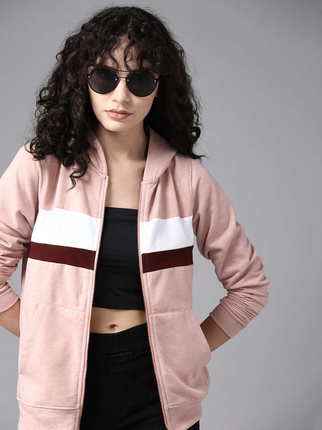 

Roadster Women Rose Striped Hooded Sweatshirt