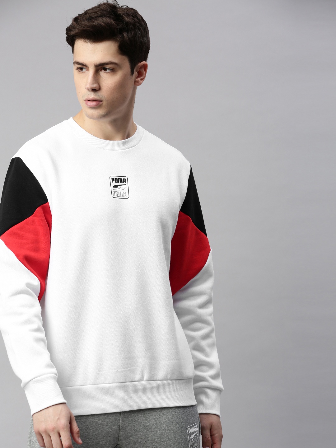 

Puma Men White & Red Colourblocked Sweatshirt
