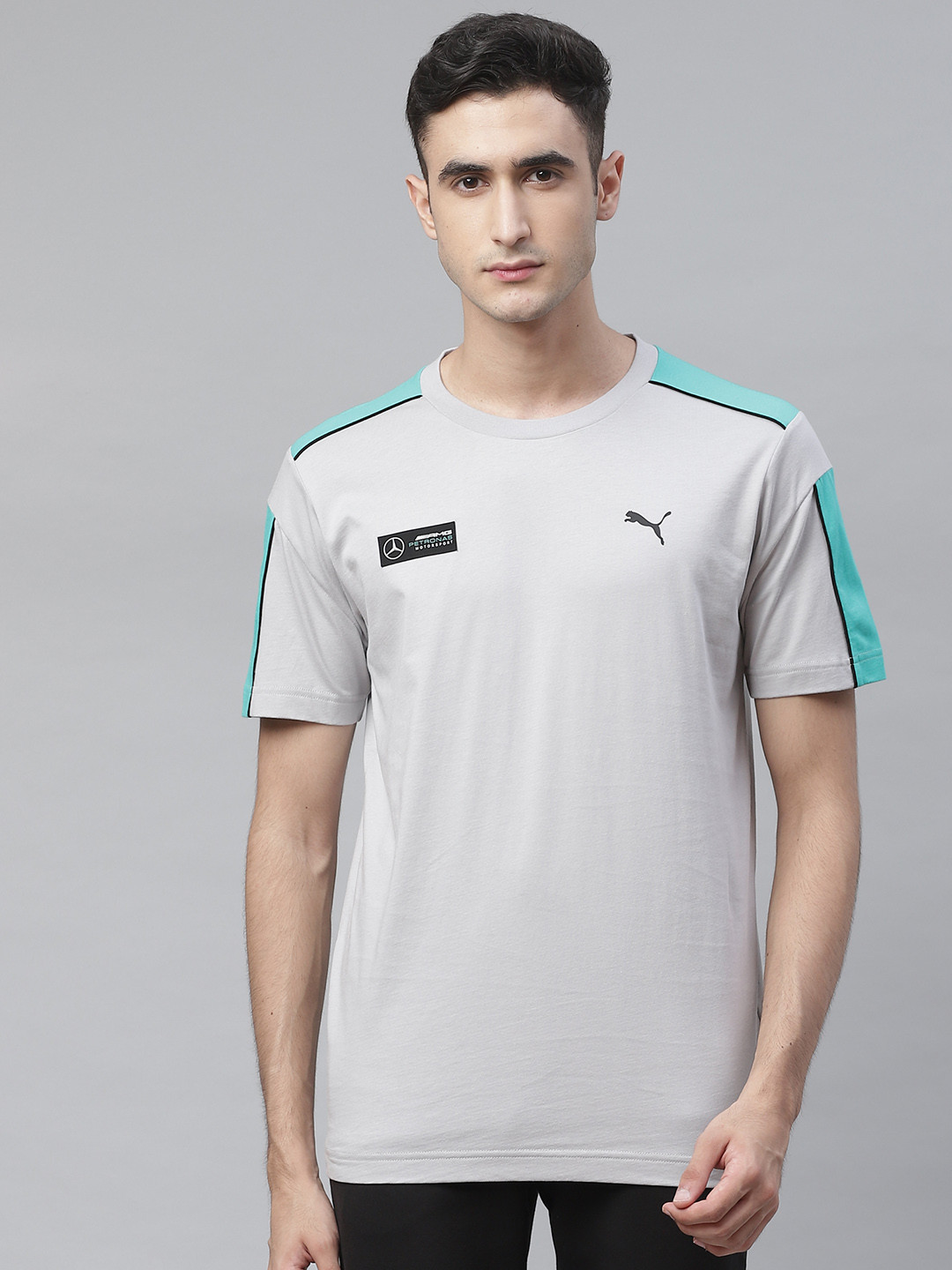 

PUMA Motorsport Men Grey Mercedes-AMG Petronas Motorsport T7 Solid Pure Cotton Motorsport T-shirt