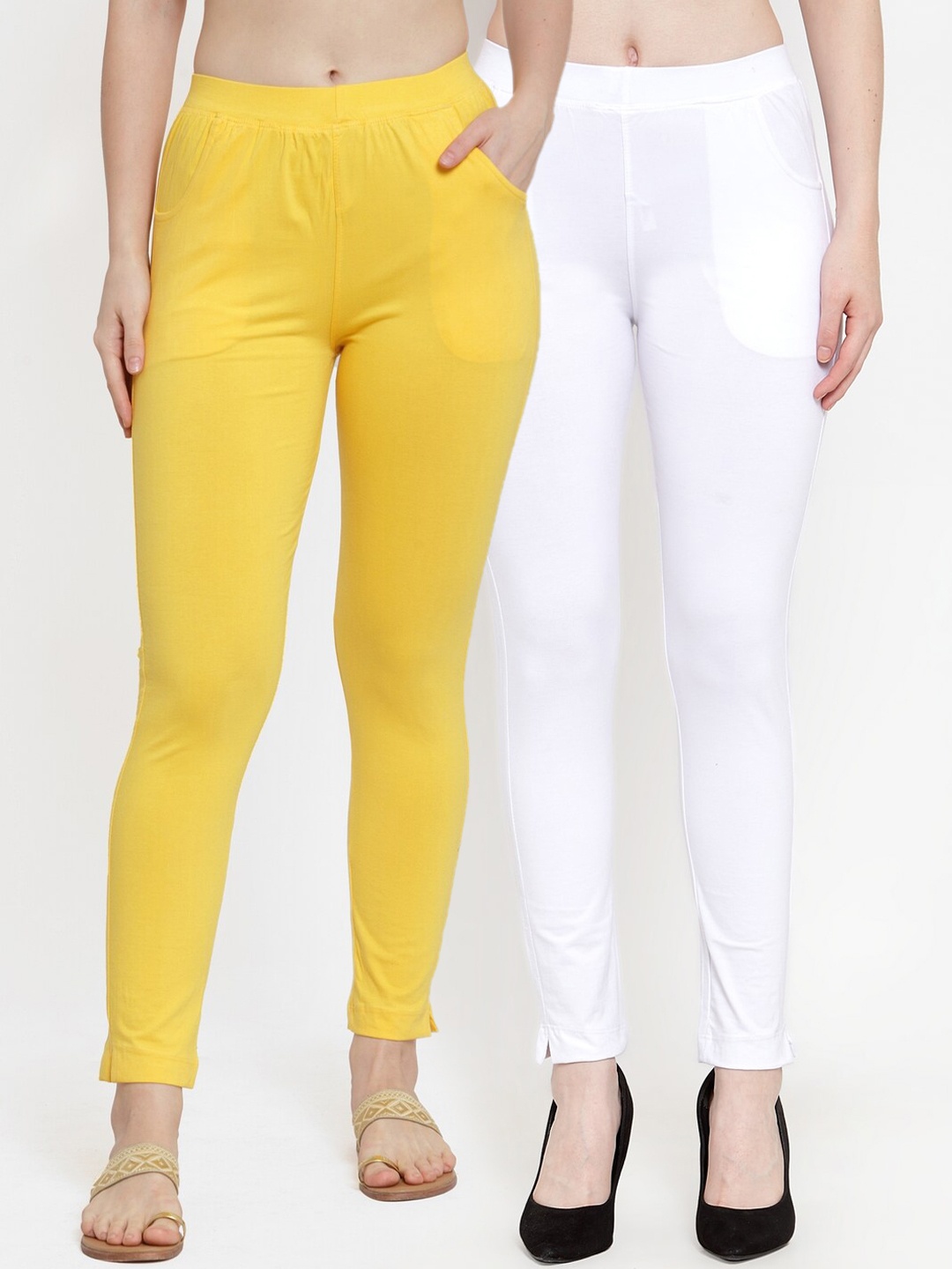 

TAG 7 Women Pack Of 2 Solid Straight-Fit Ankle-Length Leggings, Yellow