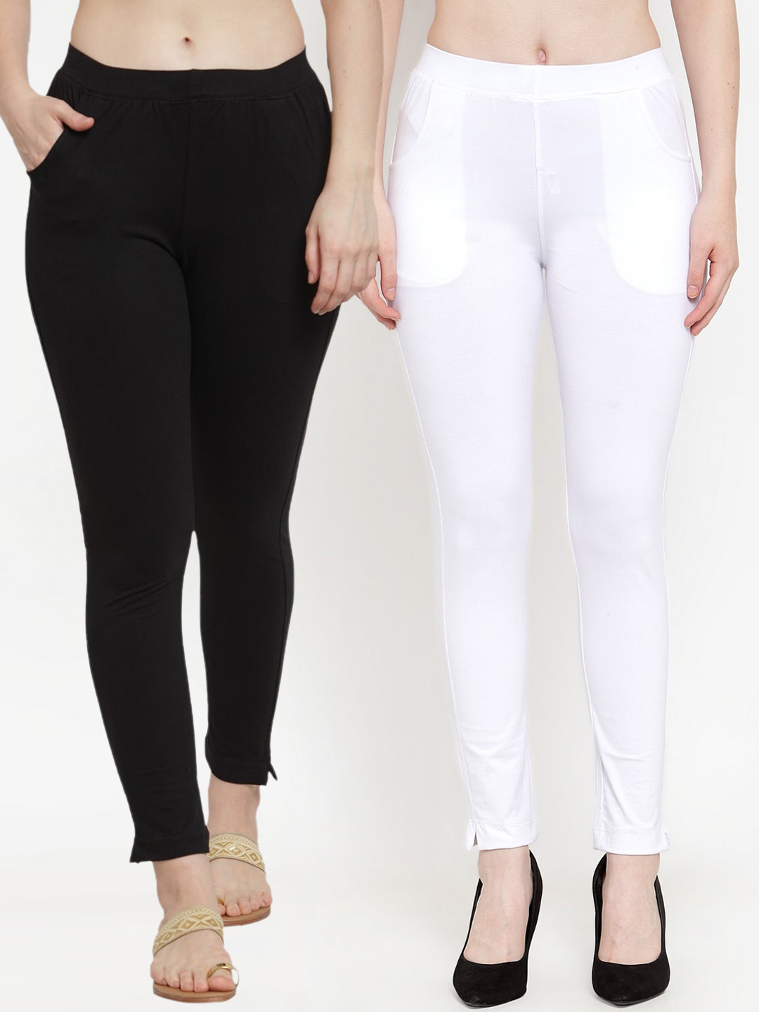 

TAG 7 Women Pack Of 2 Solid Straight-Fit Ankle-Length Leggings, Black