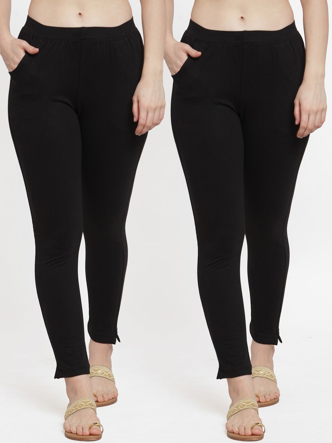 

TAG 7 Women Pack Of 2 Solid Straight-Fit Ankle-Length Leggings, Black
