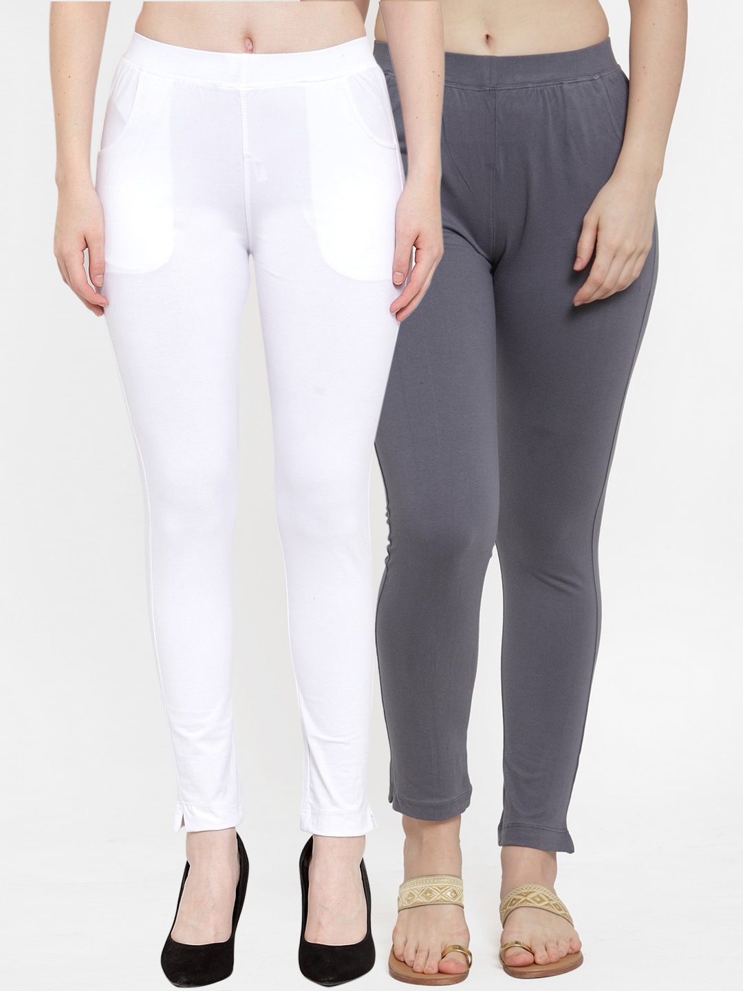 

TAG 7 Women Pack Of 2 Solid Straight-Fit Ankle-Length Leggings, Grey