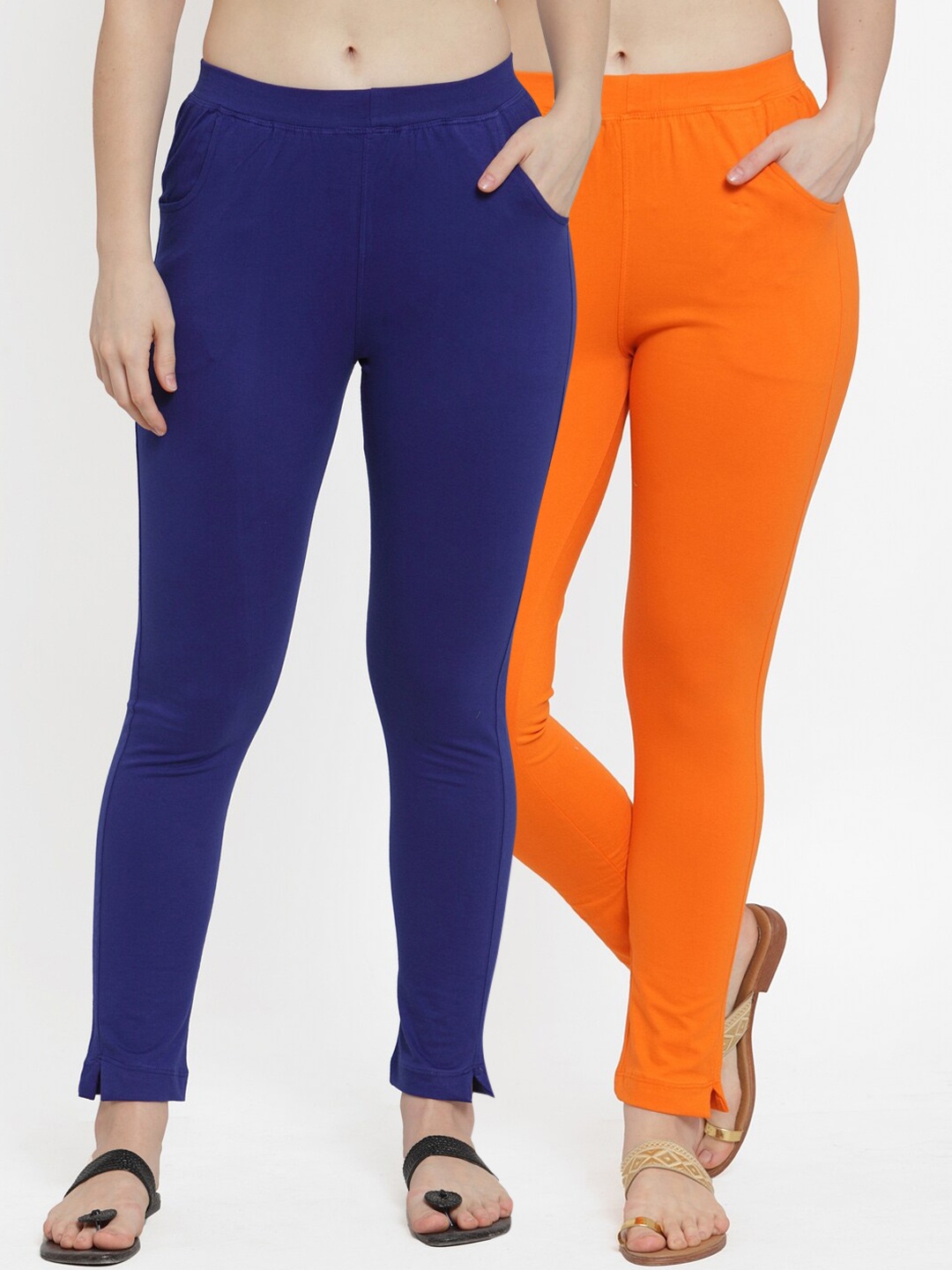 

TAG 7 Women Pack of 2 Solid Ankle-Length Leggings, Orange