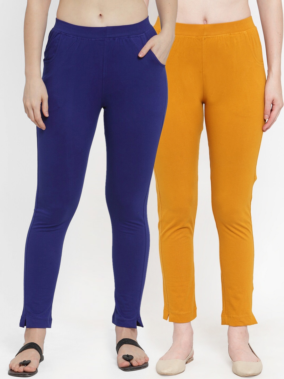 

TAG 7 Women Pack Of 2 Solid Straight-Fit Ankle-Length Leggings, Blue