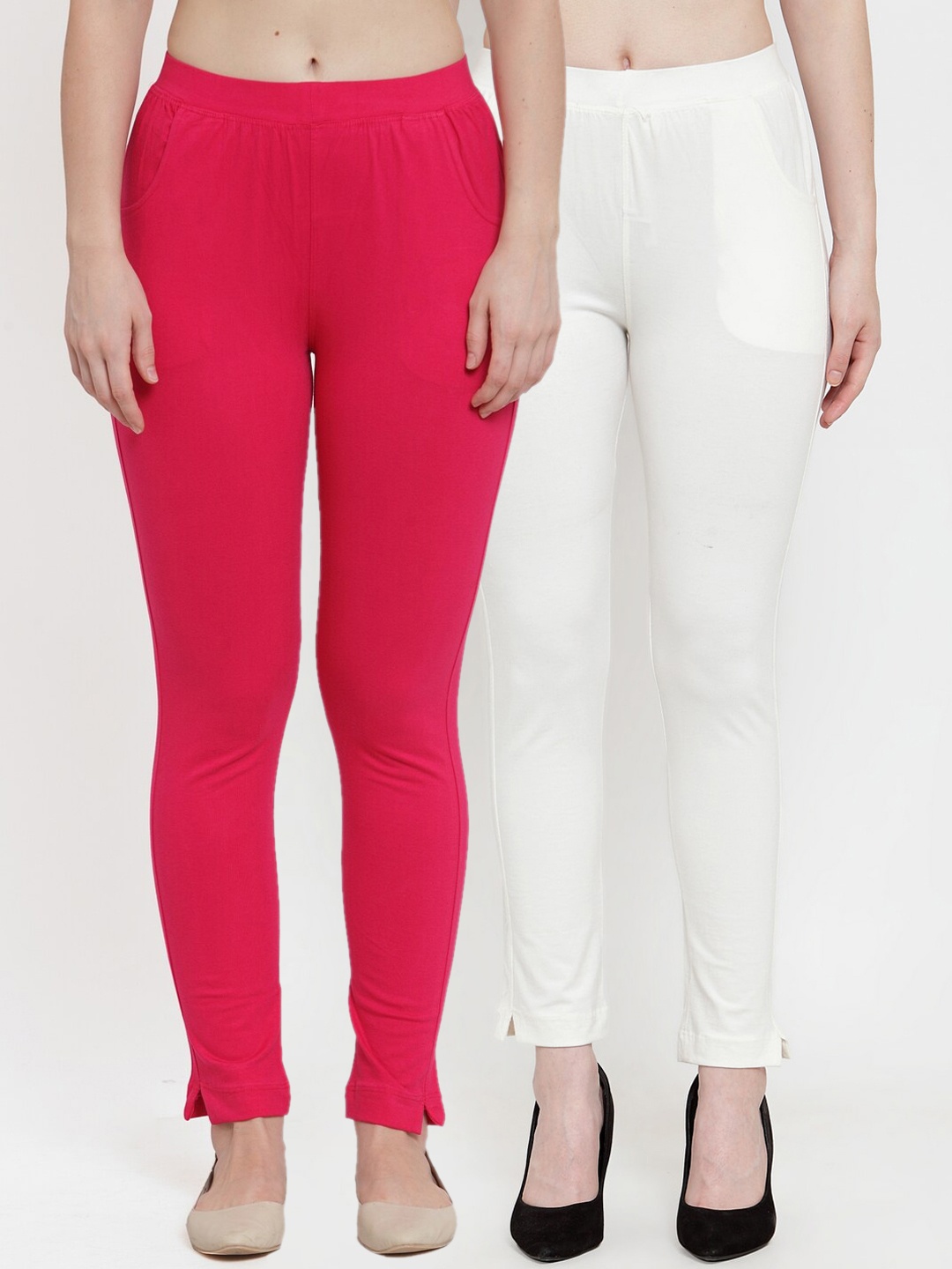 

TAG 7 Women Pack Of 2 Solid Straight-Fit Ankle-Length Leggings, Magenta