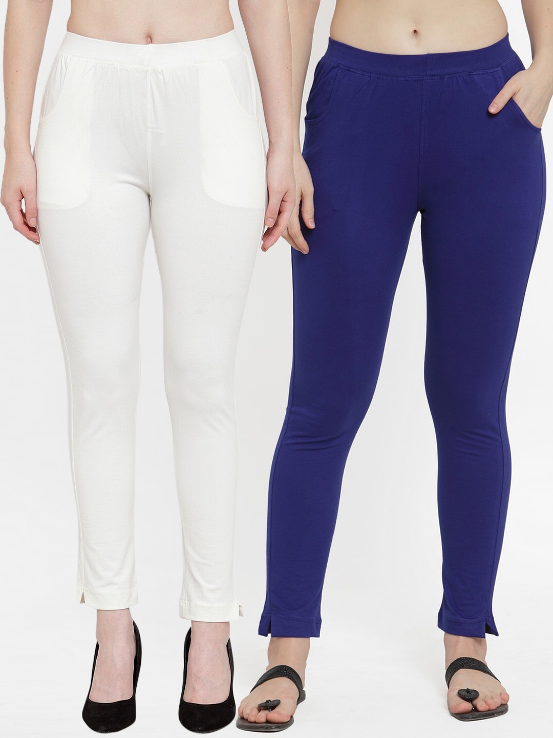 

TAG 7 Women Pack Of 2 Solid Straight-Fit Ankle-Length Leggings, Blue
