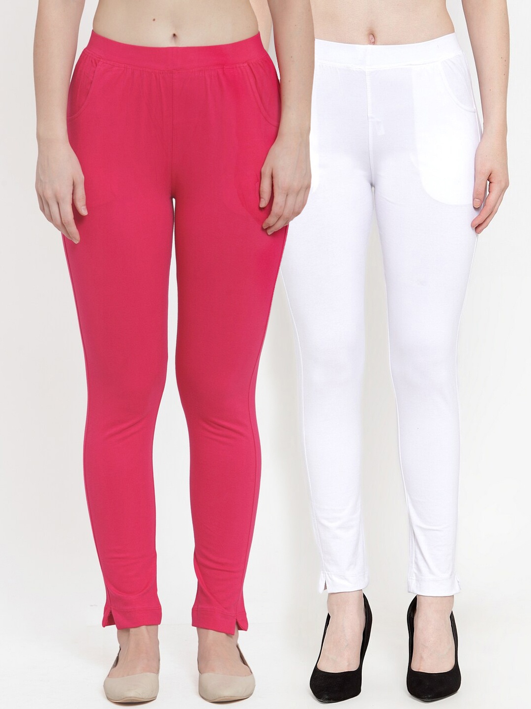 

TAG 7 Women Pack Of 2 Solid Straight-Fit Ankle-Length Leggings, Magenta