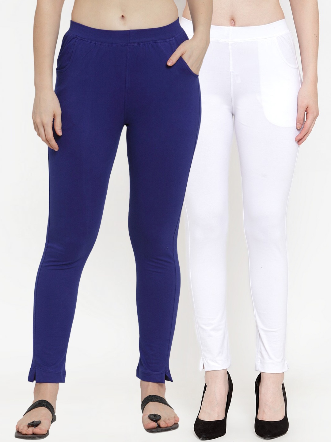 

TAG 7 Women Pack Of 2 Solid Straight-Fit Ankle-Length Leggings, Blue