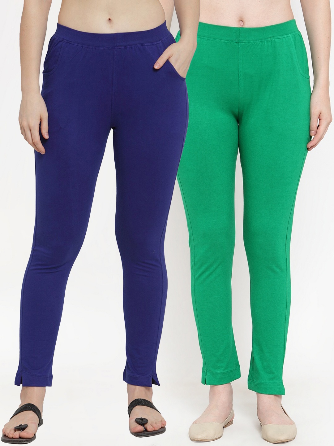 

TAG 7 Women Pack Of 2 Solid Straight-Fit Ankle-Length Leggings, Blue