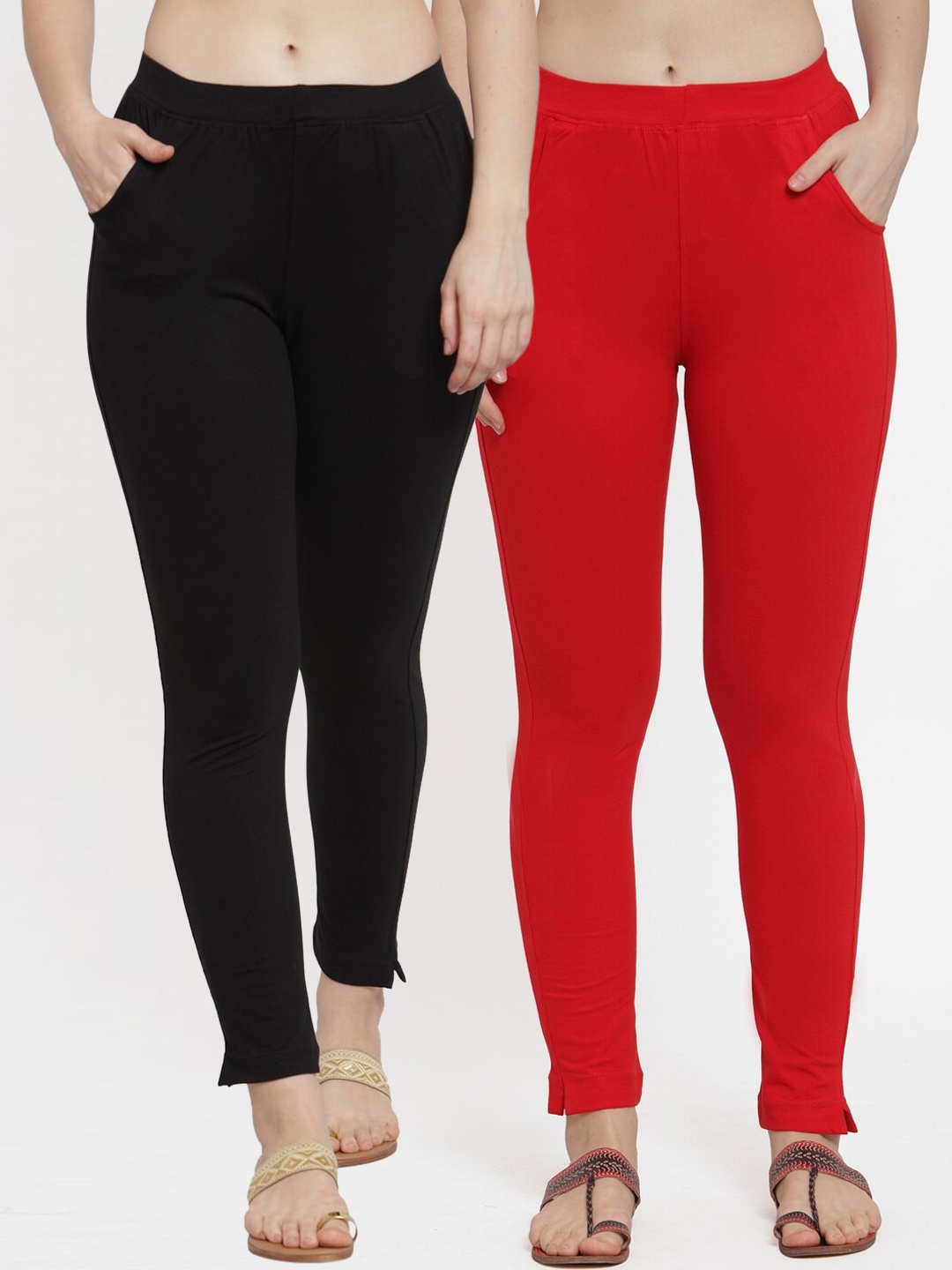 

TAG 7 Women Pack Of 2 Solid Straight-Fit Ankle-Length Leggings, Red