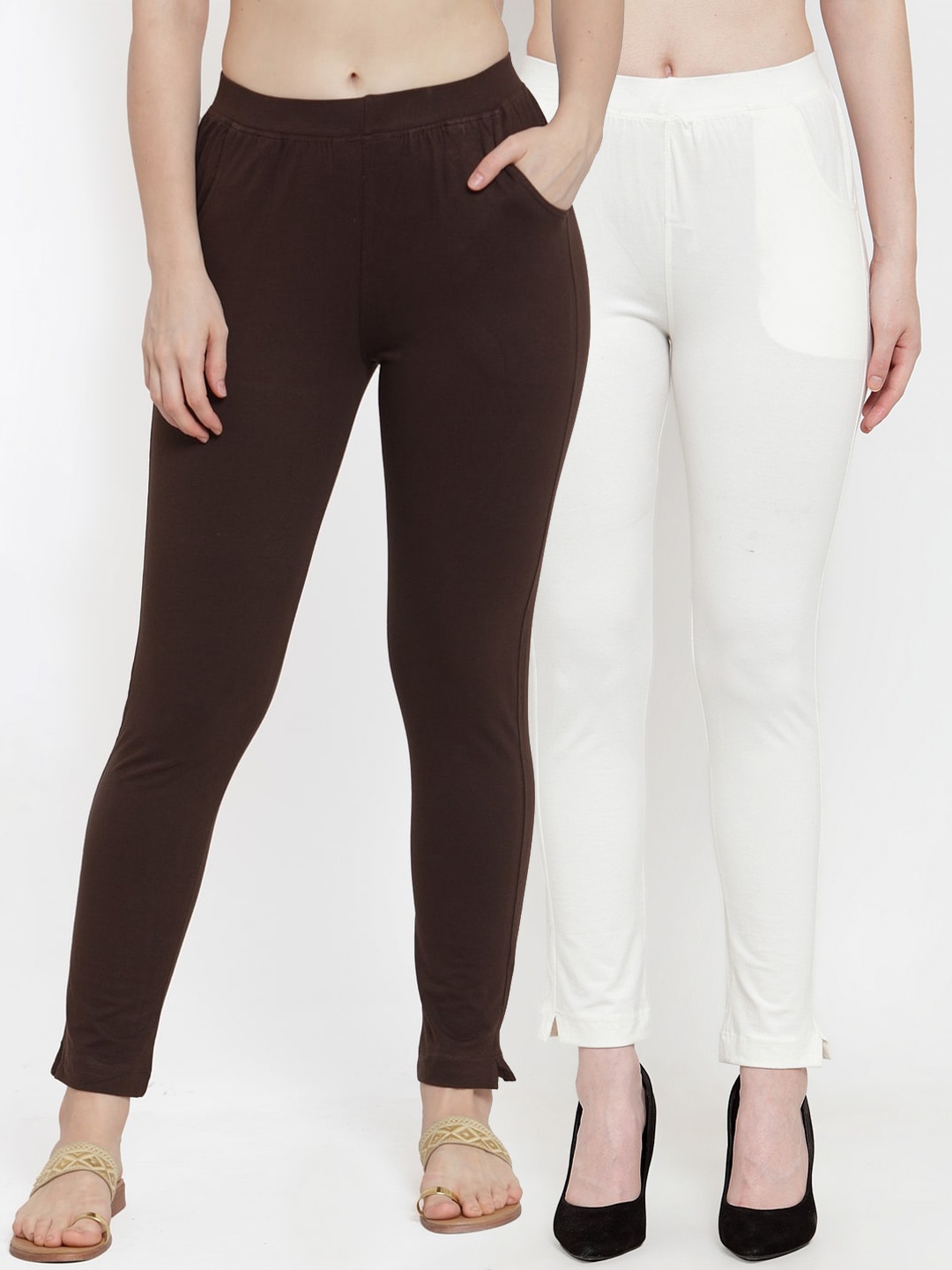 

TAG 7 Women Pack of 2 Solid Ankle-Length Straight-Fit Leggings, Brown