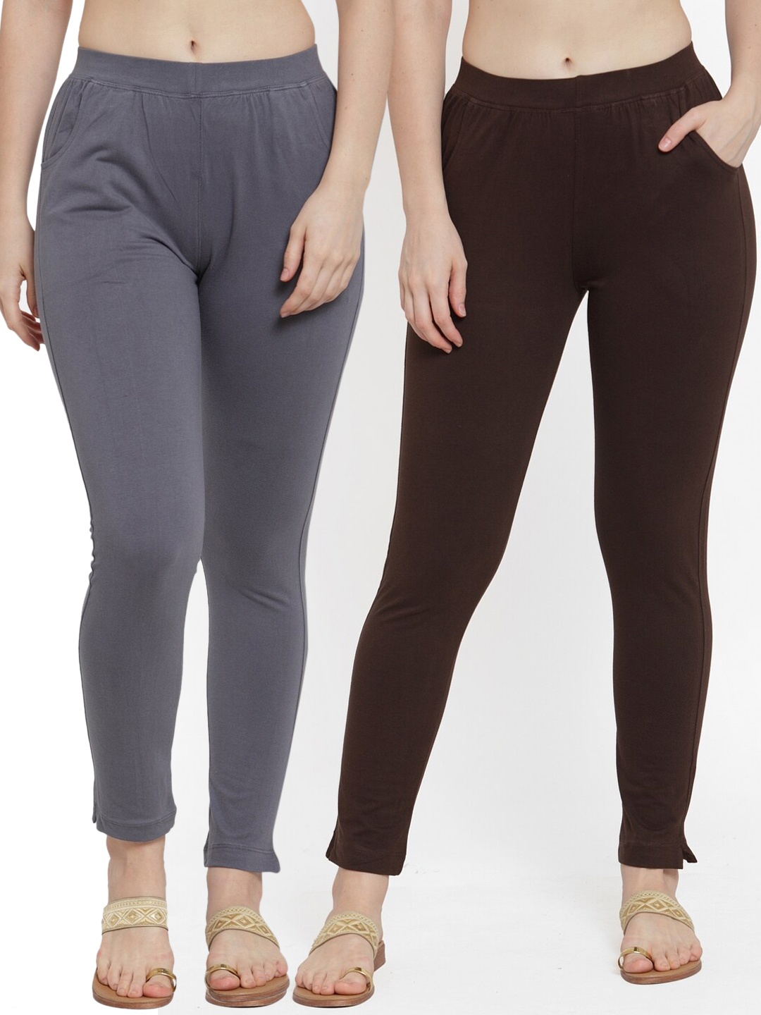 

TAG 7 Women Pack Of 2 Solid Ankle-Length Straight-Fit Leggings, Grey