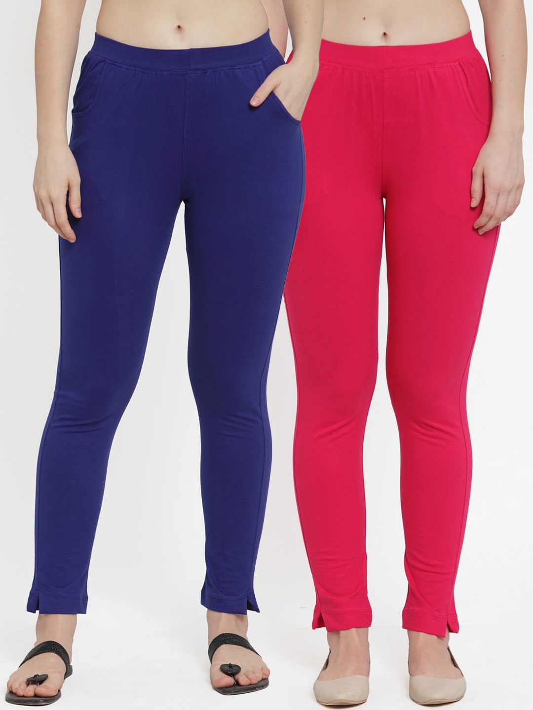 

TAG 7 Women Pack Of 2 Solid Straight-Fit Ankle-Length Leggings, Magenta