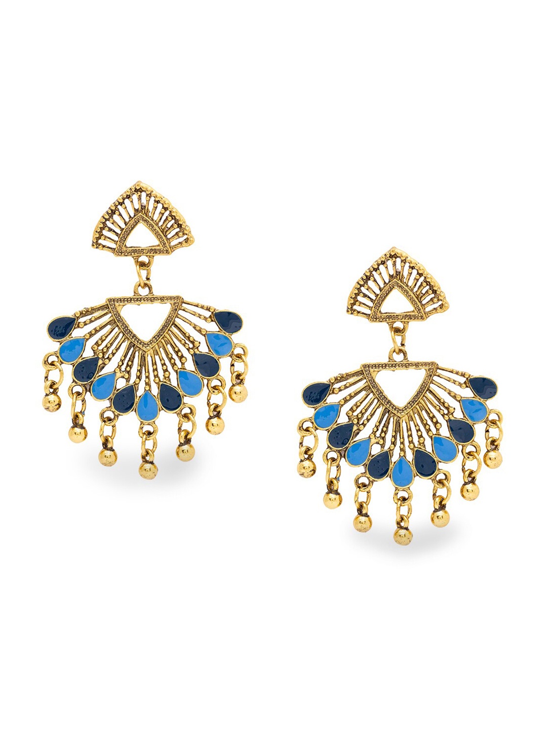 

Globus Gold & Navy Blue Geometric Drop Earrings