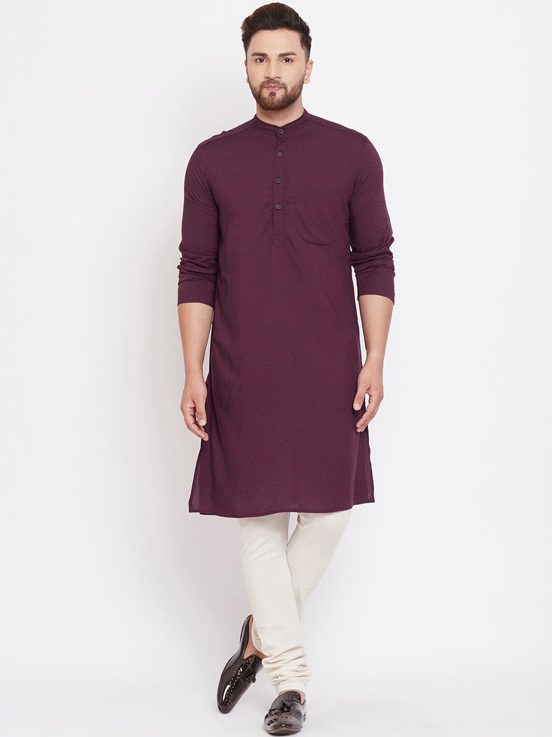 

even Men Burgundy Printed Straight Kurta