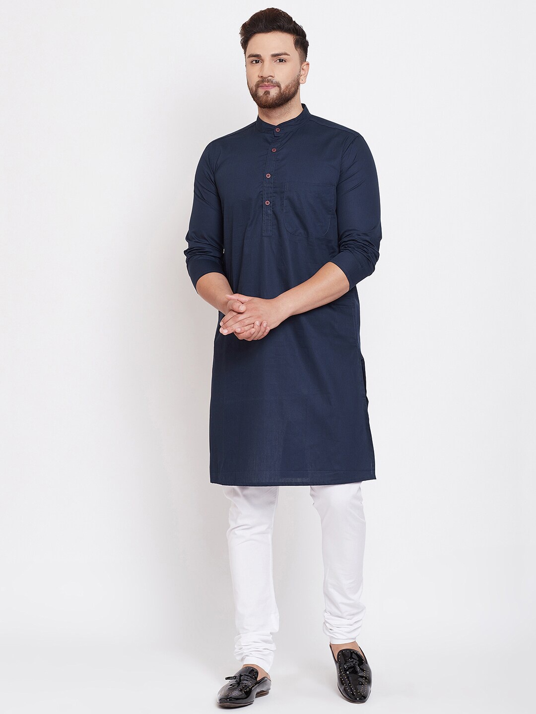 

even Men Navy Blue Striped Straight Kurta