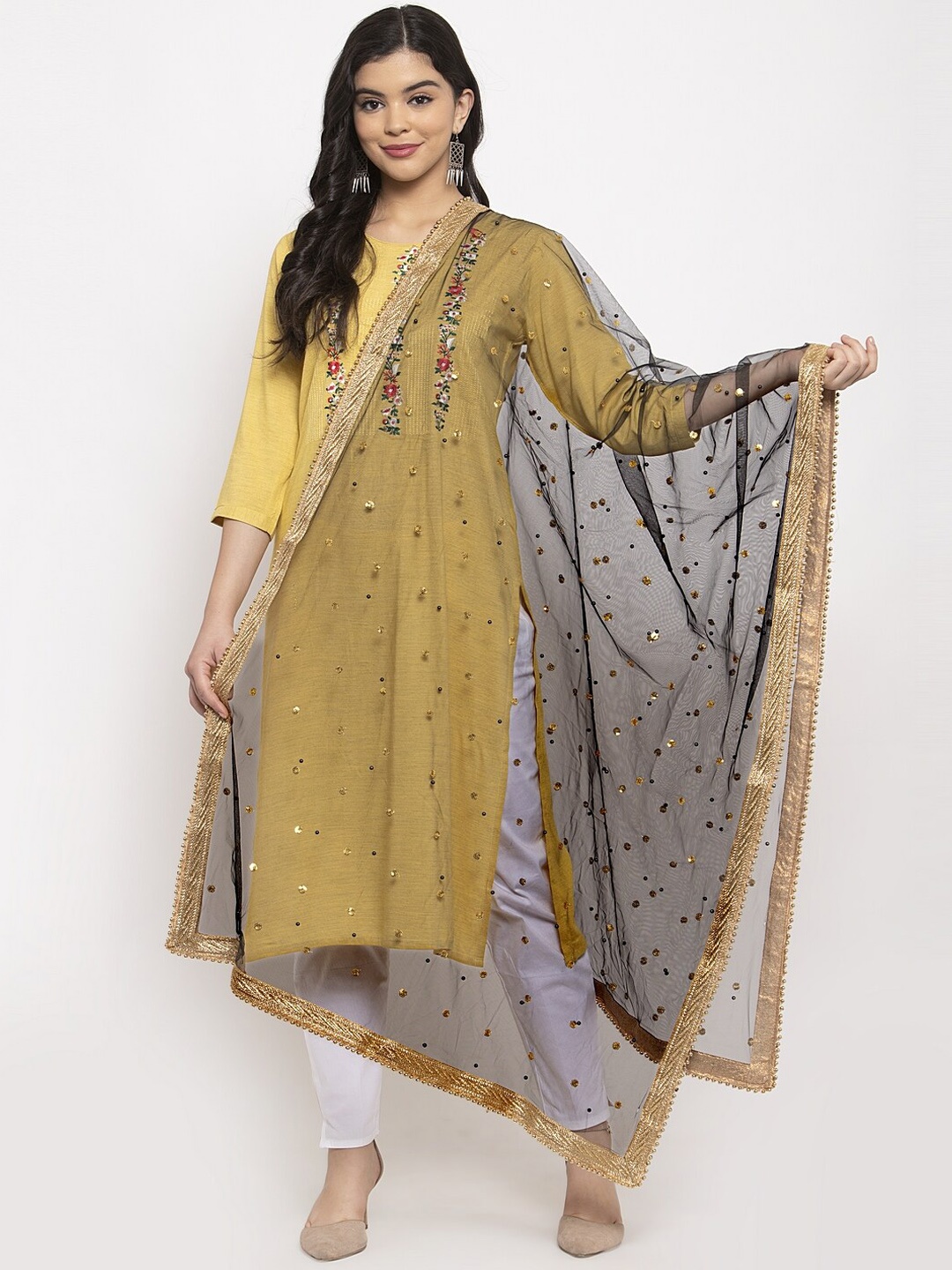 

Clora Creation Black Embroidered Dupatta