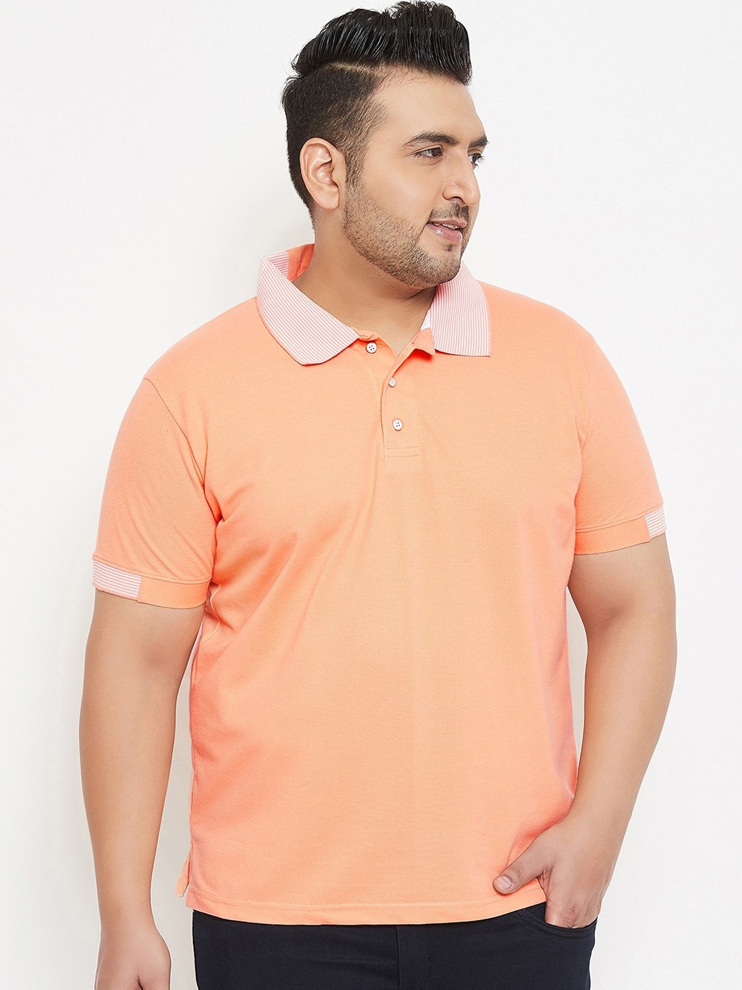 

Instafab Plus Size Men Peach Solid Polo Collar T-shirt