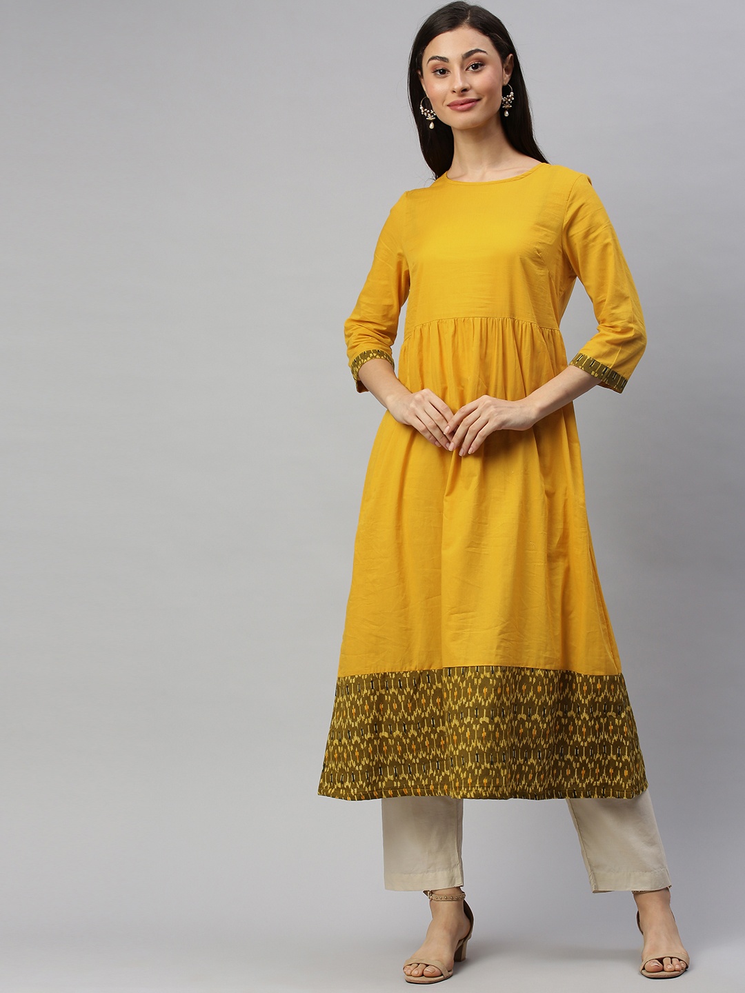 

Anouk Women Mustard Yoke Design A-Line Kurta