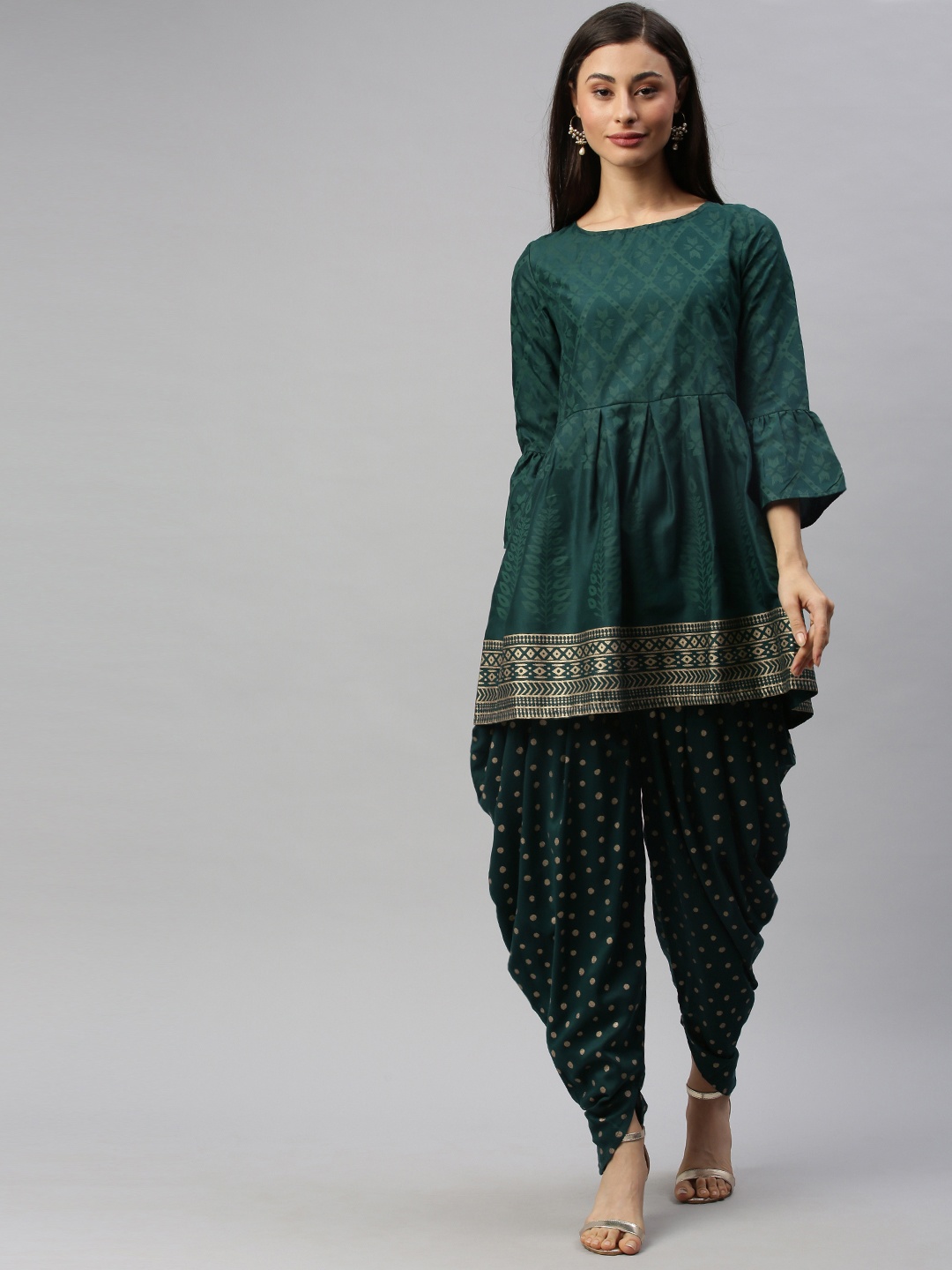 

Anouk Women Green Printed Kurti with Dhoti Pants