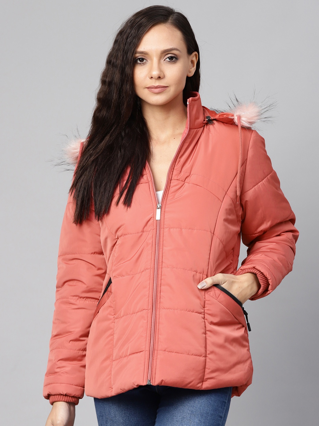 

Foreign Culture By Fort Collins Women Pink Solid Lightweight Parka Jacket