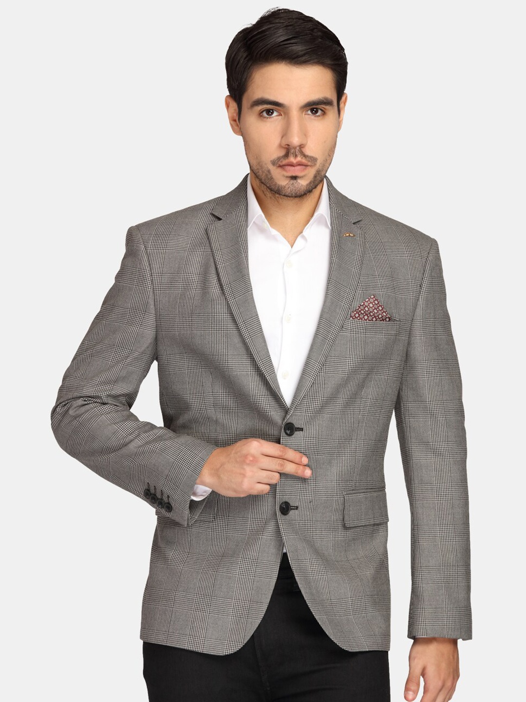 

Theme Men Grey Checked Single-Breasted Casual Blazer