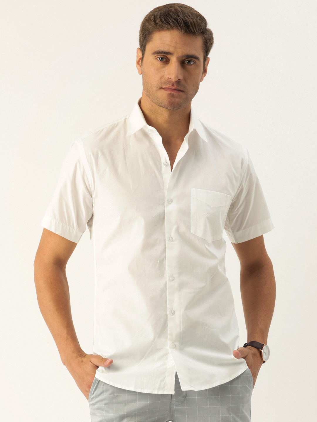 

Hancock Men White Slim Fit Solid Casual Shirt