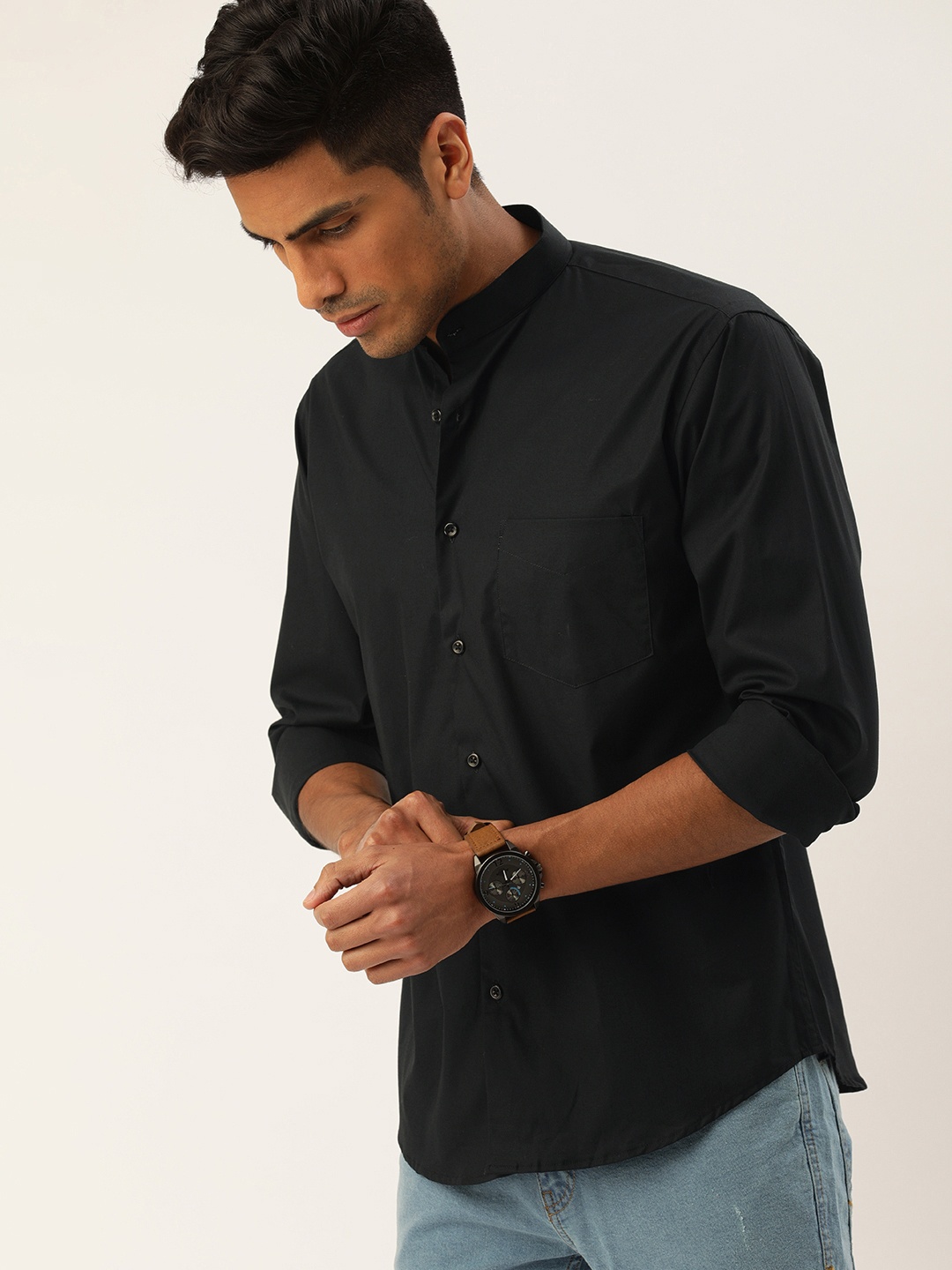 

Hancock Men Black Slim Fit Solid Casual Shirt