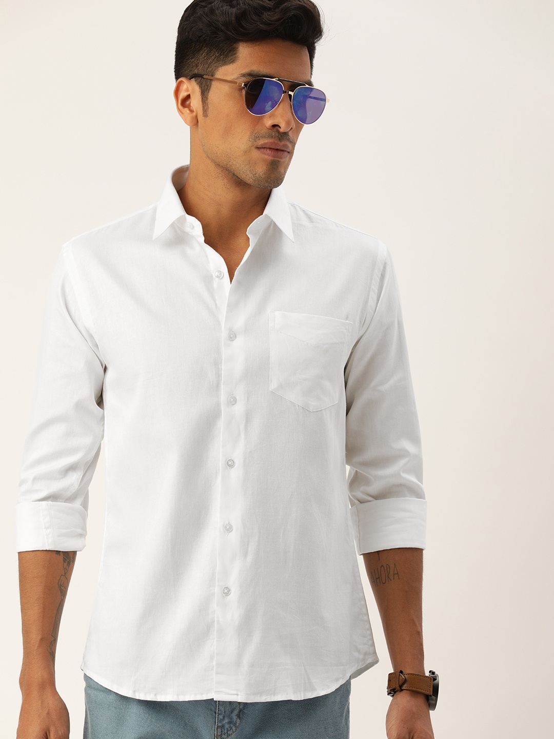 

Hancock Men White Slim Fit Solid Pure Cotton Casual Shirt