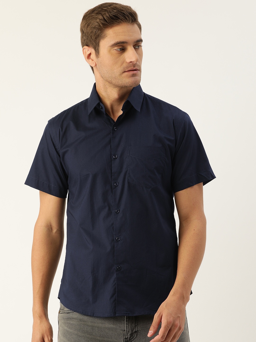 

Hancock Men Navy Blue Slim Fit Solid Casual Shirt